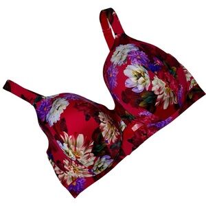 2024 Cacique Lightly Lined Full Coverage Red Floral Women's Bra